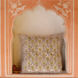 Cotton Cushion Cover Green Brown Leaf Bel Block Print