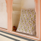Cotton Cushion Cover Green Brown Leaf Bel Block Print