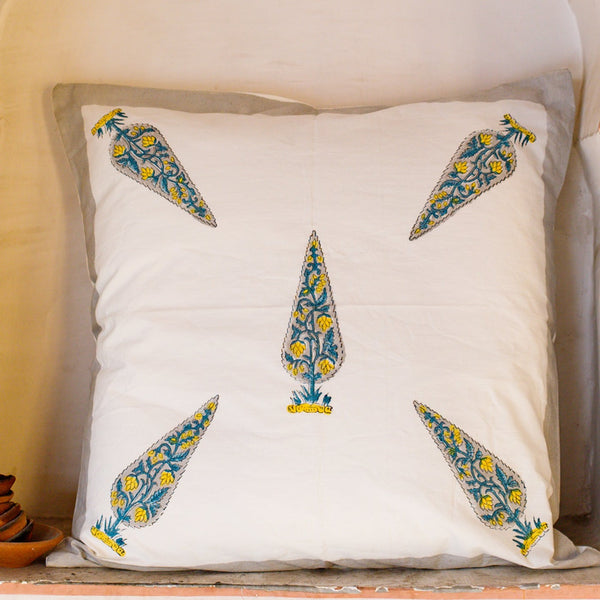 Cotton Cushion Cover White Grey Cedar Block Print