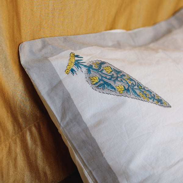 Cotton Cushion Cover White Grey Cedar Block Print