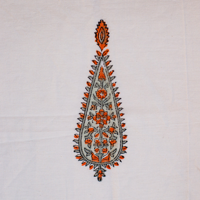 Cotton Cushion Cover Grey Orange Tilak Block Print