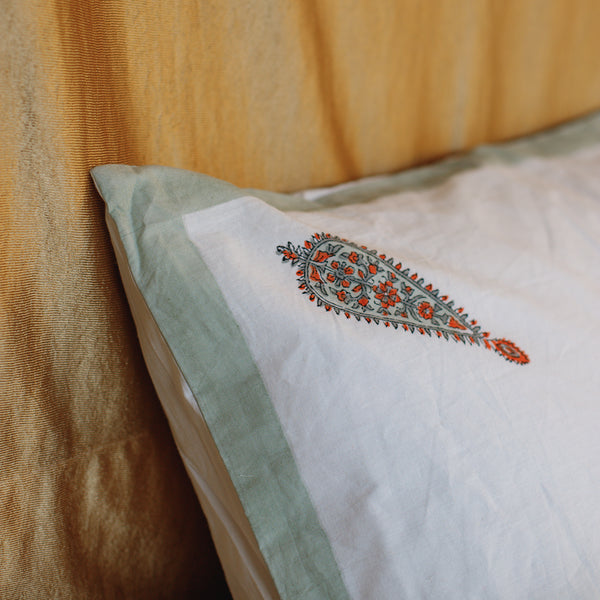 Cotton Cushion Cover Grey Orange Tilak Block Print