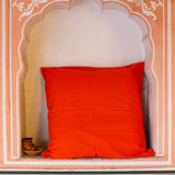 Cotton Cushion Cover Orange Floral Kantha Work