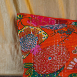 Cotton Cushion Cover Orange Floral Kantha Work