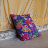 Cotton Cushion Cover Purple Floral Kantha Work