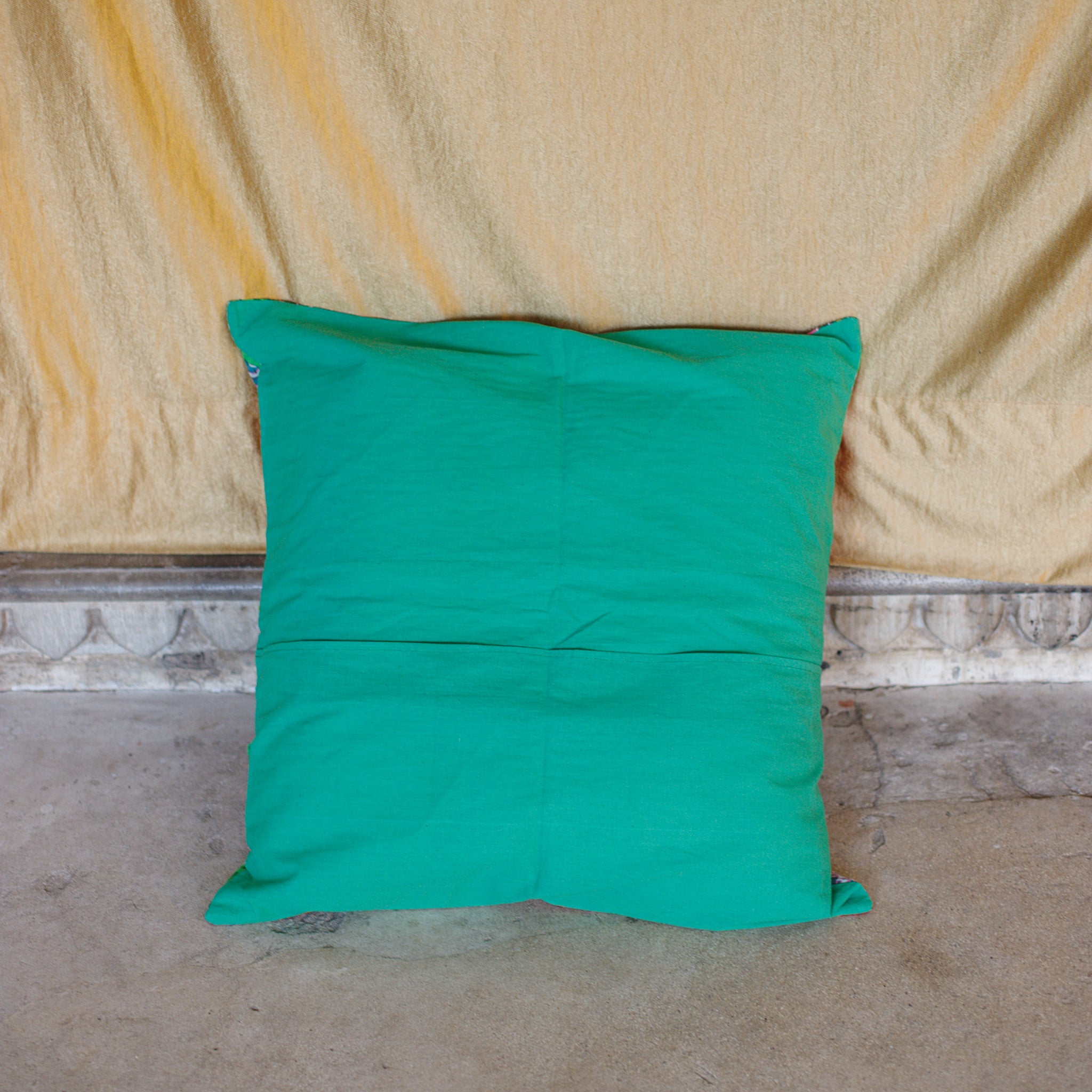 Cotton Cushion Cover Light Green Floral Kantha Work
