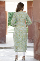 Cotton Straight Kurti - Mustard Floral Motif
