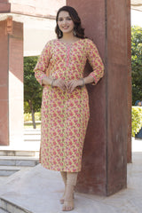 Cotton Straight Kurti - Ruby Red Floral Motif
