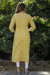 Cotton Straight Kurti - Grey Floral Motif