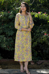Cotton Straight Kurti - Peach Floral Motif