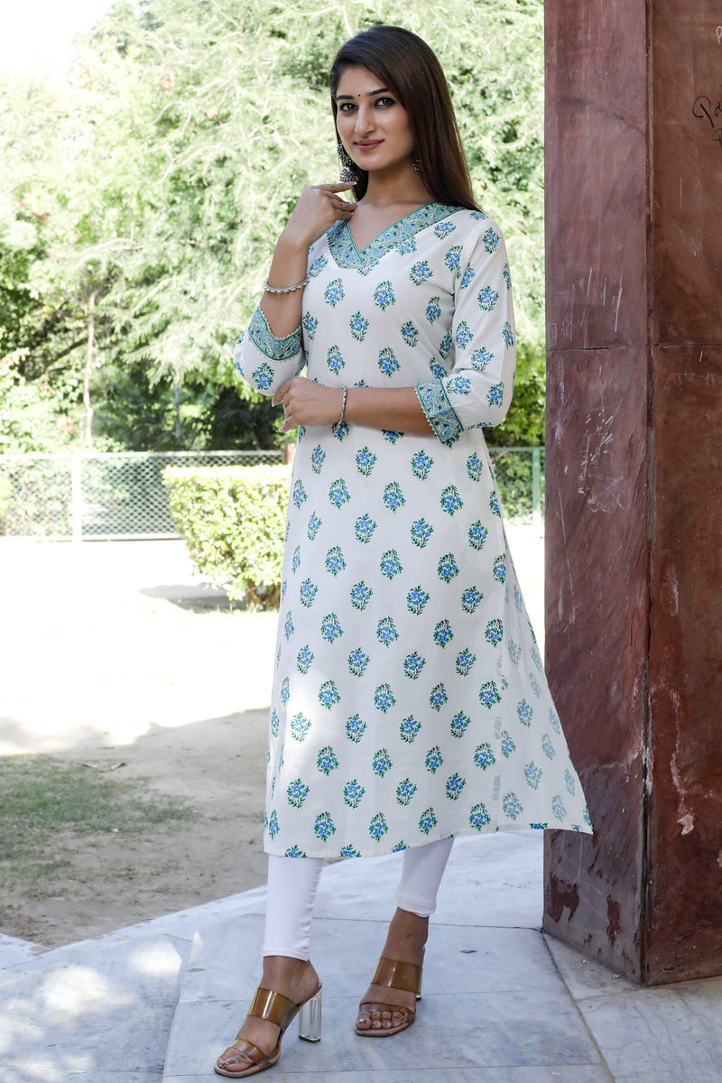 Buy EMEE Y Women's Kurta Embroidery Straight Kurti Cotton Knee Long Kurt  for Daily Wear - Green - Medium Online at Best Prices in India - JioMart.
