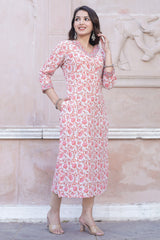Cotton Straight Kurti - Rose Pink Floral Motif