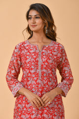 Falak by Fabric Lane Orange-Red Chanderi Suit Set (6838210723939)