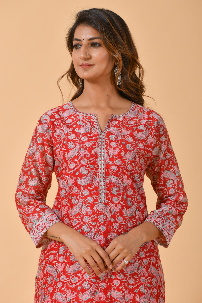 Falak by Fabric Lane Orange-Red Chanderi Suit Set (6838210723939)