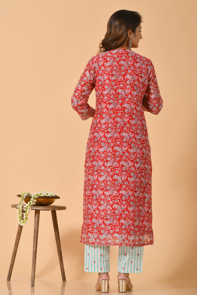 Falak by Fabric Lane Orange-Red Chanderi Suit Set (6838210723939)