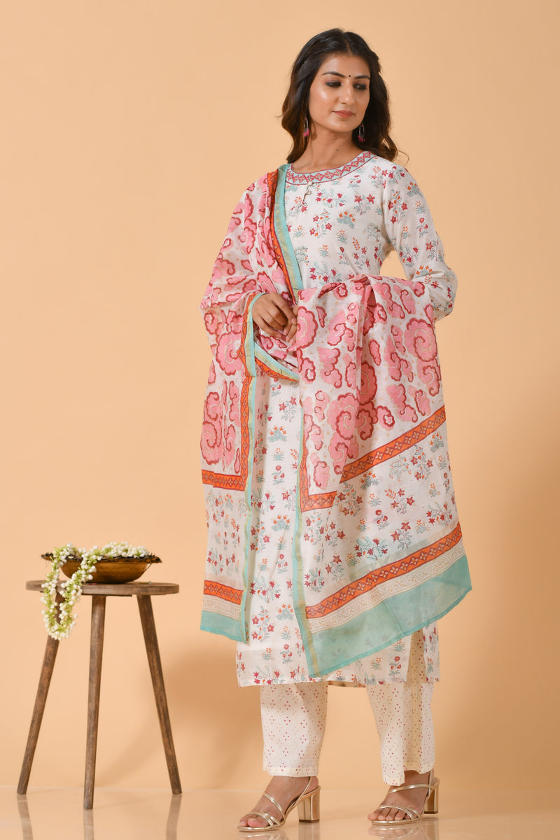 Falak by Fabric Lane White Chanderi Suit Set (6838210986083)
