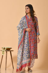 Falak by Fabric Lane Blue Lilies Chanderi Suit Set (6838211051619)