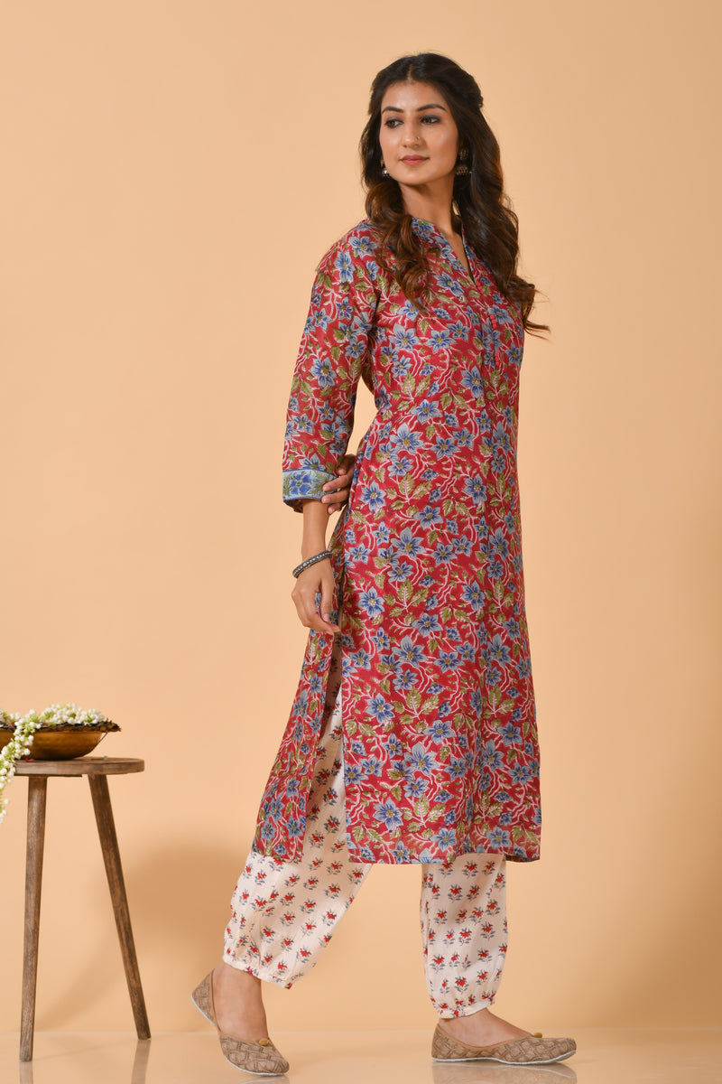 Falak by Fabric Lane Blue Lilies Chanderi Suit Set (6838211051619)