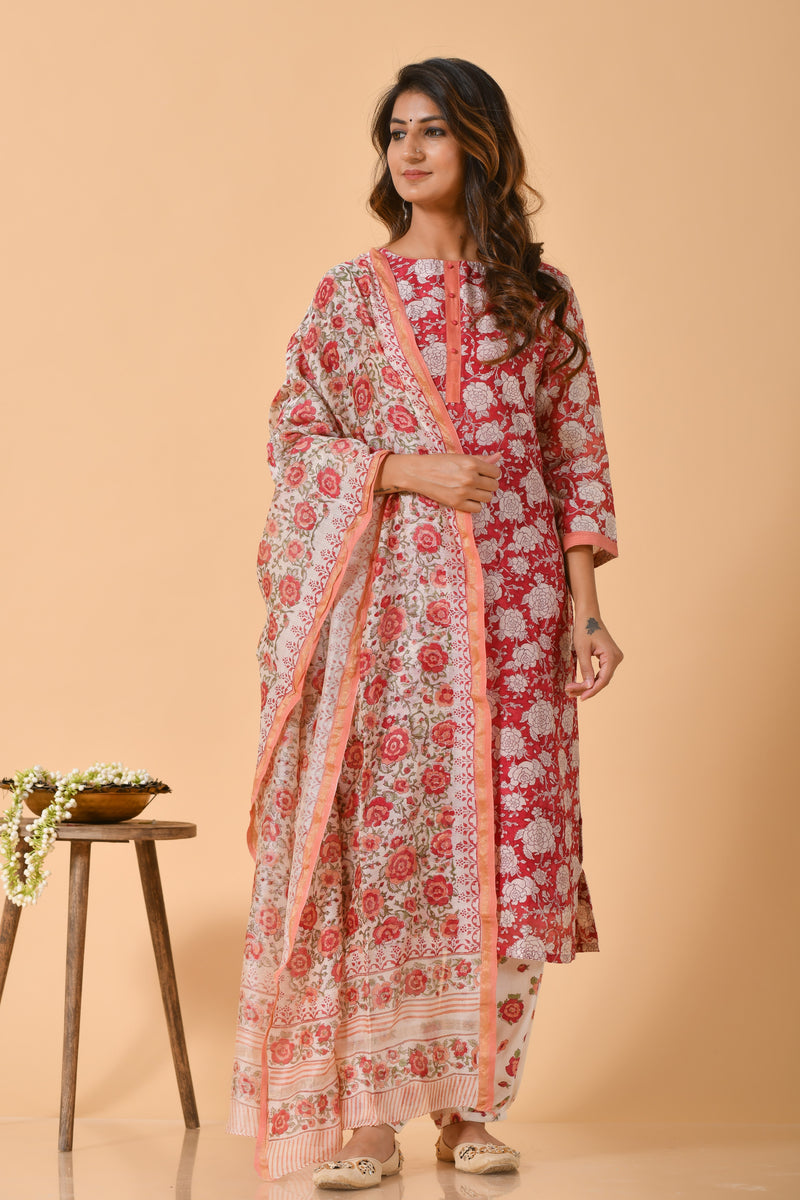 Falak by Fabric Lane White Rose Chanderi Suit Set (6838211117155)