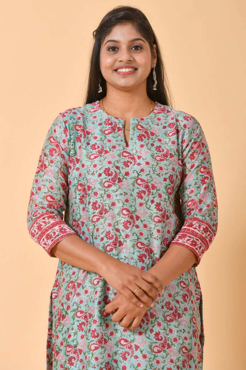 Falak by Fabric Lane Aqua Blue Paisley Chanderi Suit Set (6838211182691)