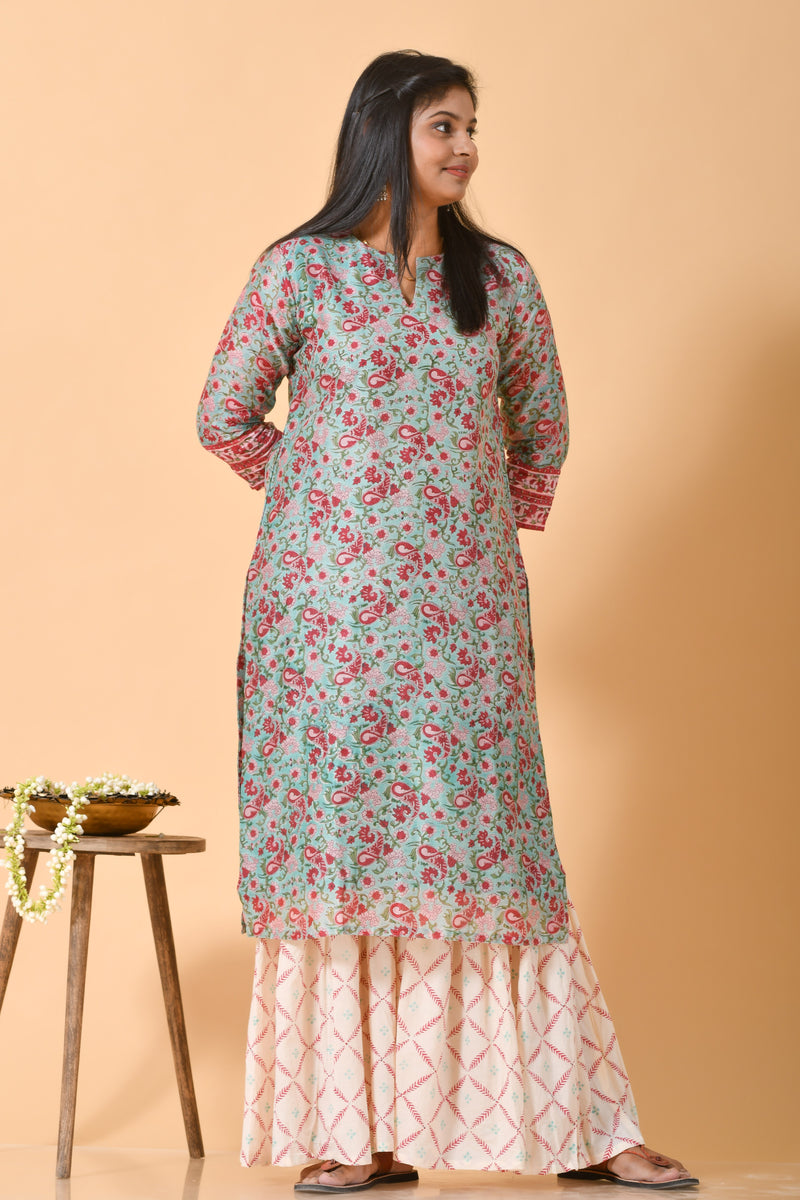 Falak by Fabric Lane Aqua Blue Paisley Chanderi Suit Set (6838211182691)