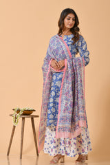 Falak by Fabric Lane Blue Rose Chanderi Suit Set (6838211248227)