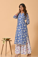 Falak by Fabric Lane Blue Rose Chanderi Suit Set (6838211248227)