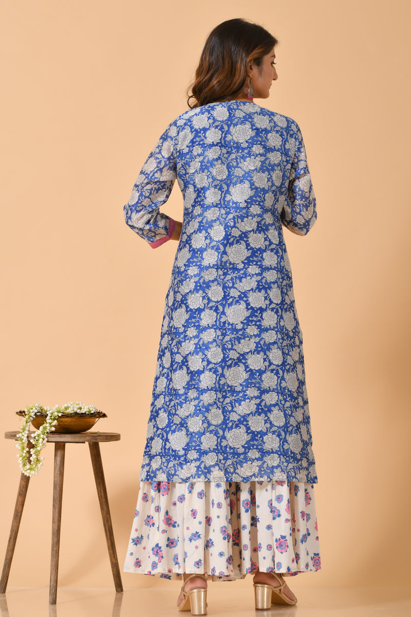 Falak by Fabric Lane Blue Rose Chanderi Suit Set (6838211248227)
