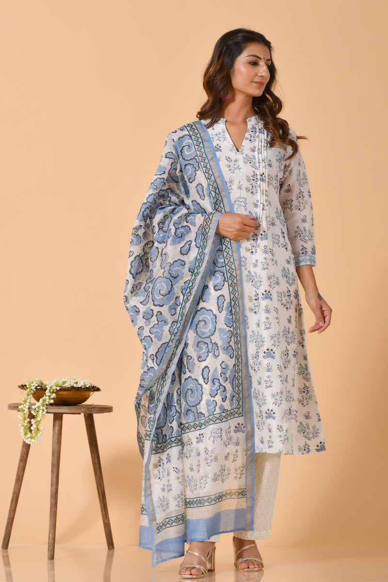 Falak by Fabric Lane Simply Blue Chanderi Suit Set (6838211280995)