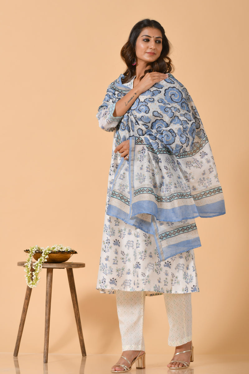 Falak by Fabric Lane Simply Blue Chanderi Suit Set (6838211280995)